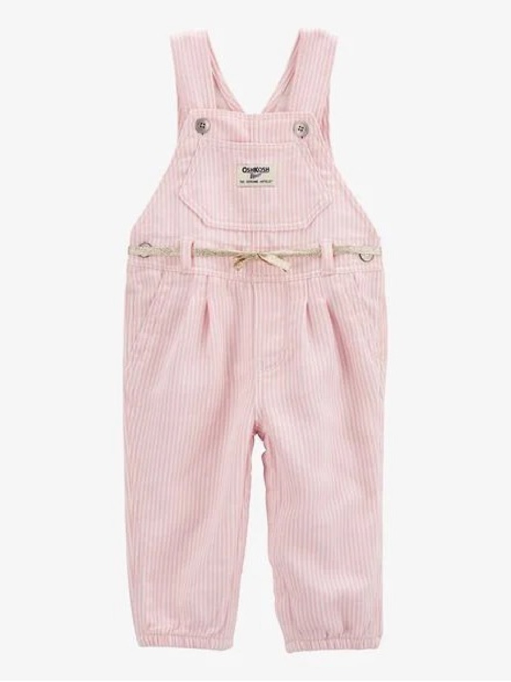 NWT Oshkosh Baby B’gosh Knit Denim Hickory Stripe Overalls - Pink